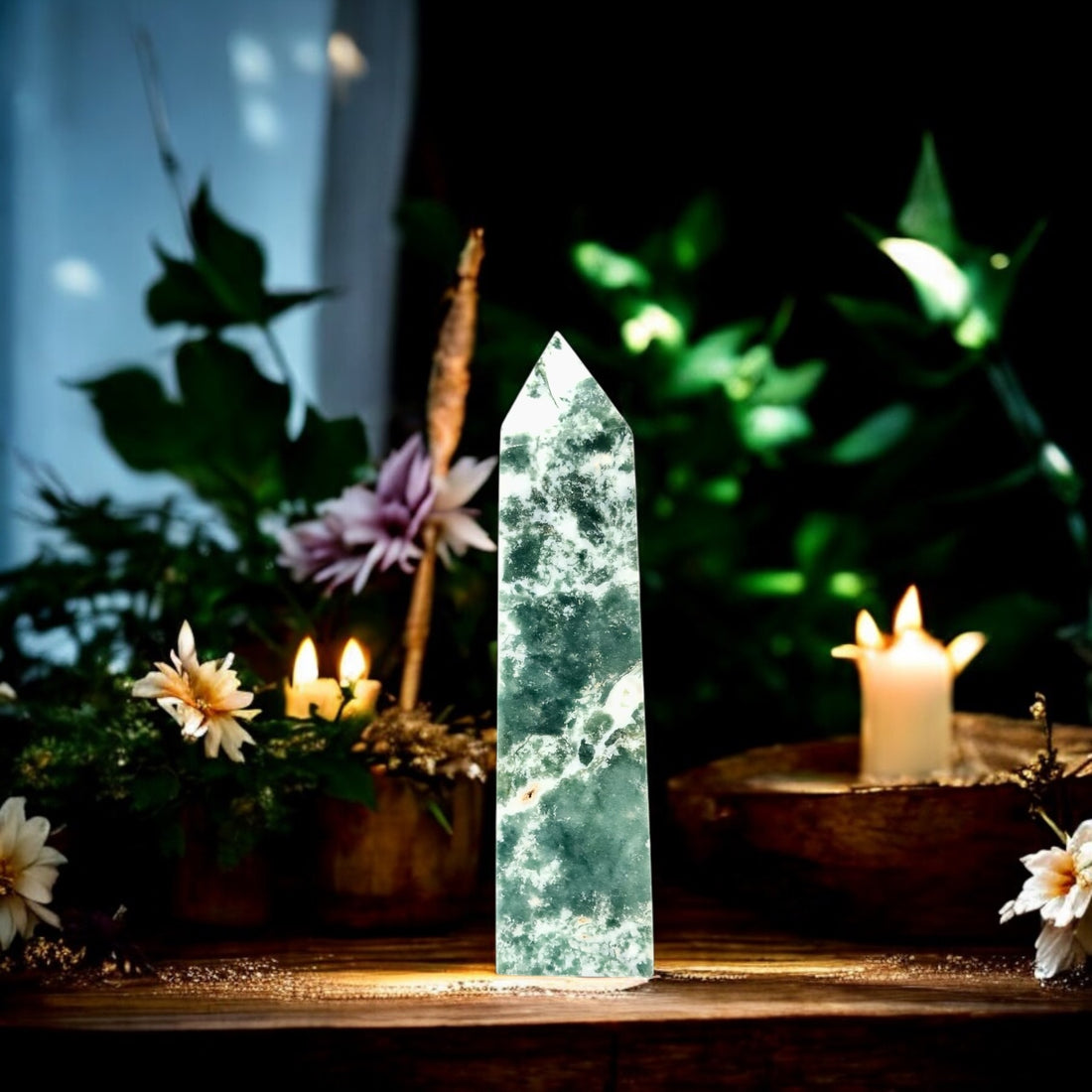 Moss Agate Obelisk