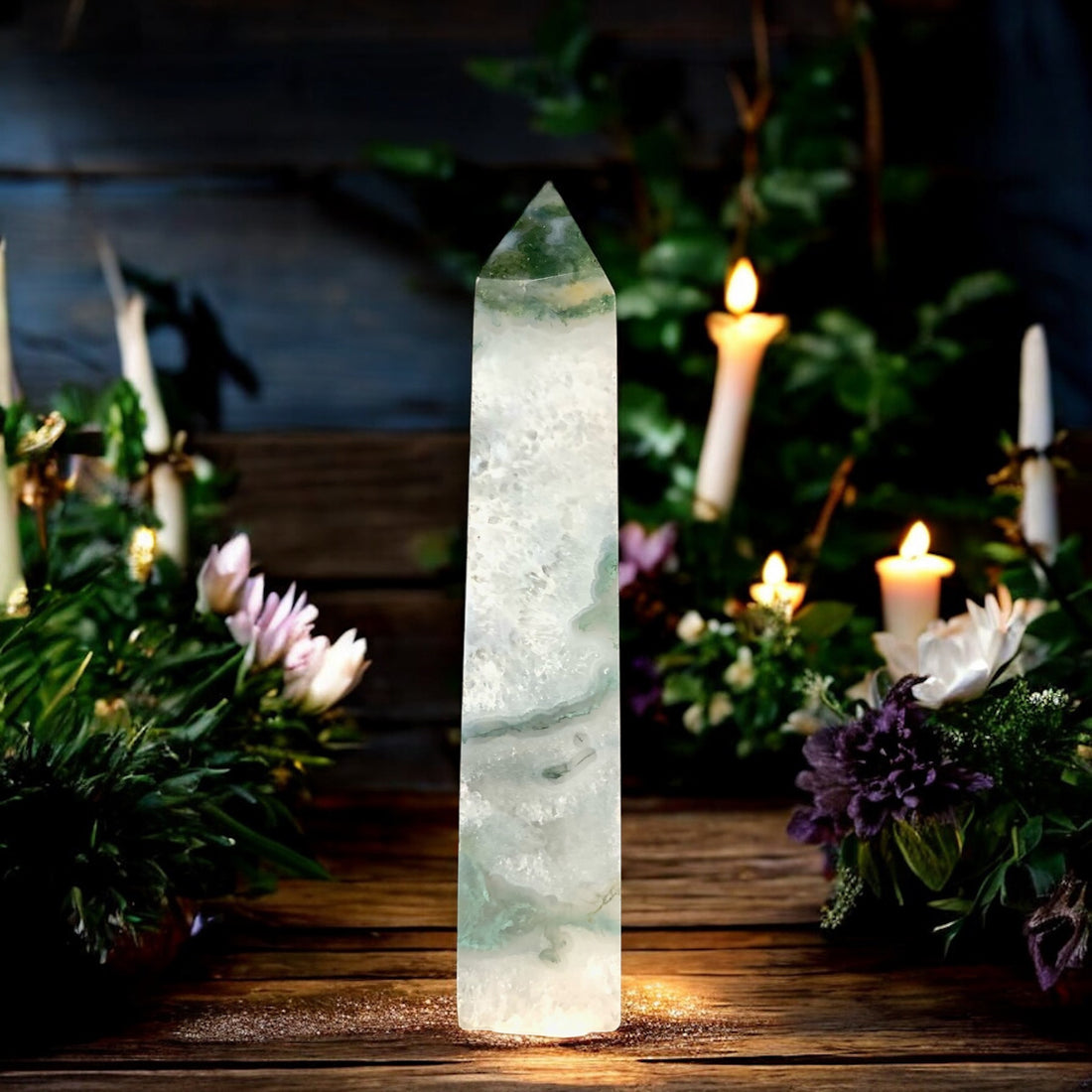 Moss Agate Obelisk