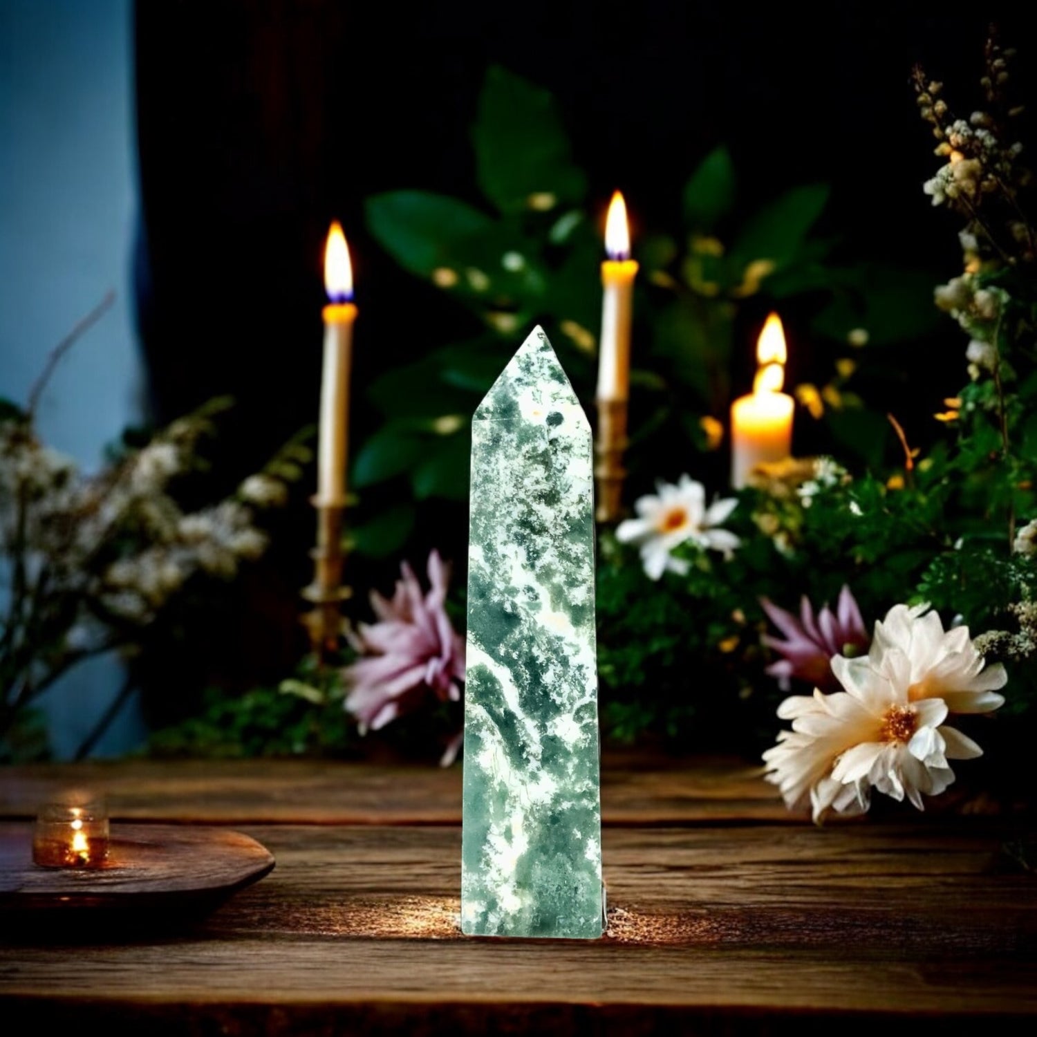 Moss Agate Obelisk