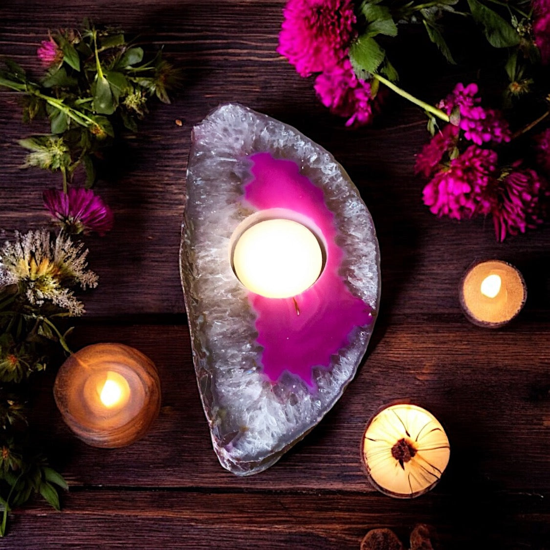 Agate Tea Light Candle Slab