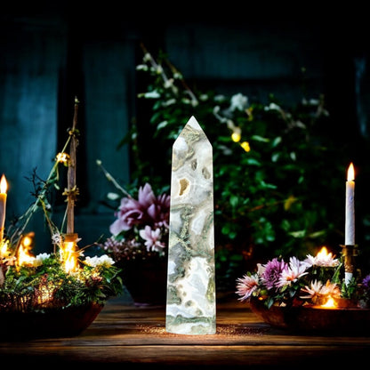 Moss Agate Obelisk