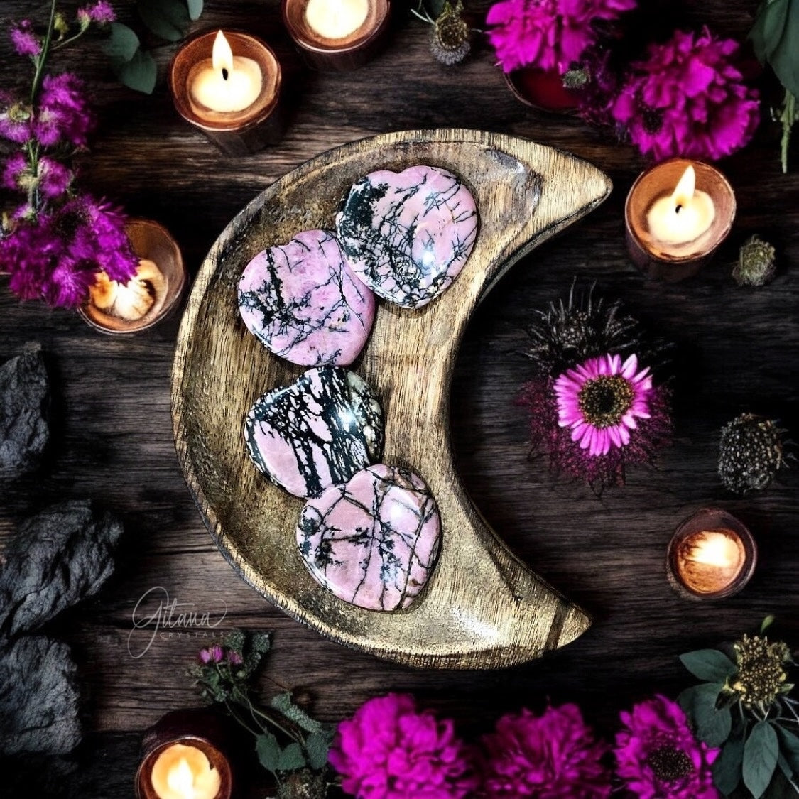 Rhodonite | Heart Worry Stone