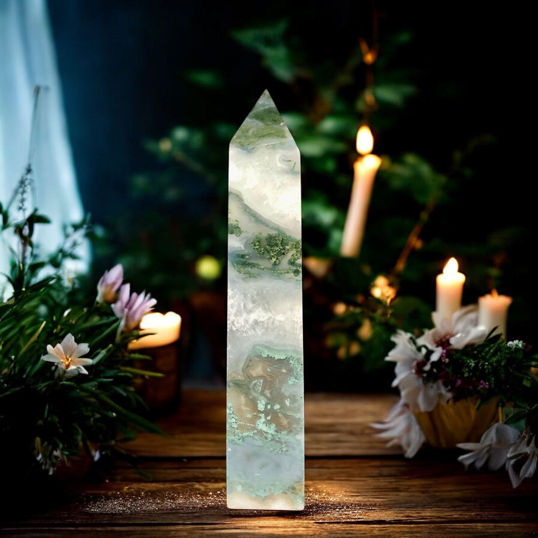 Moss Agate Obelisk