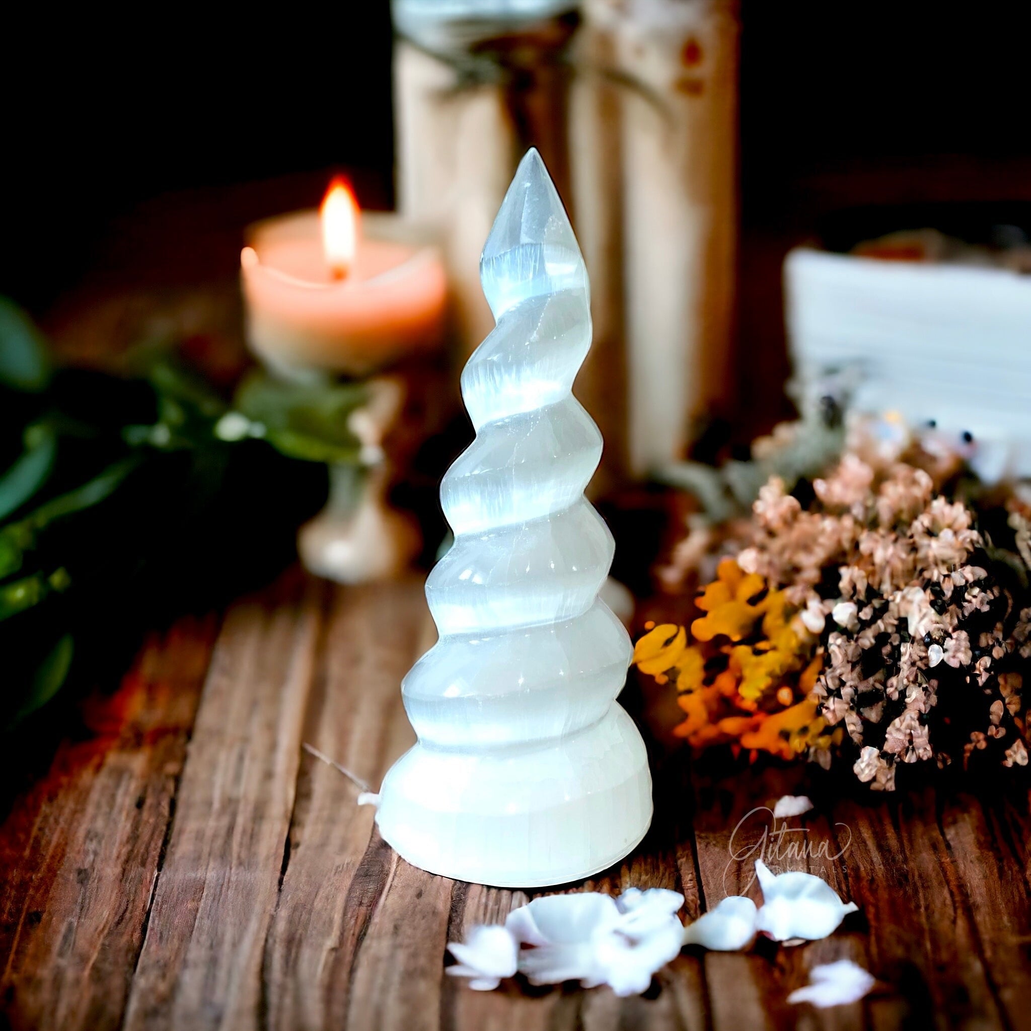 Selenite Unicorn Horn | Small