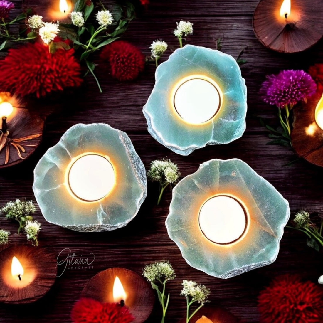 Green Aventurine Tealight Candle Holder